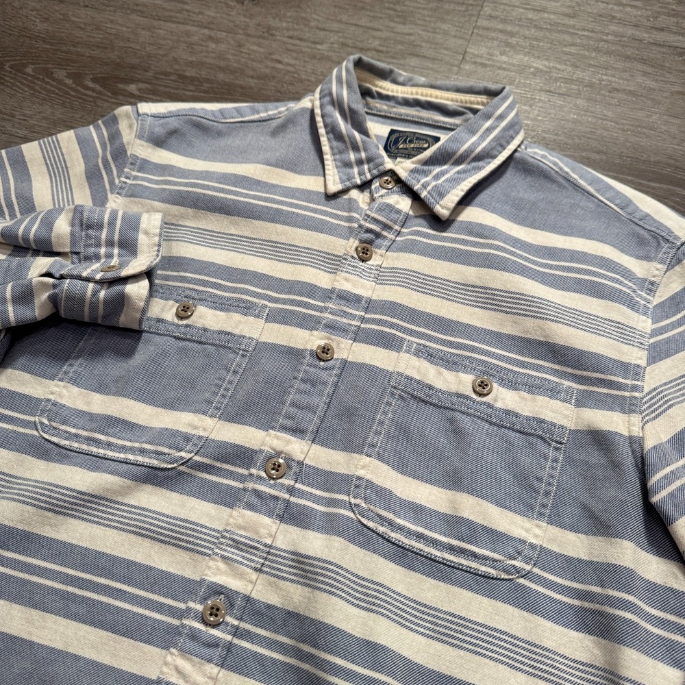 J Crew Shirt Mens Medium Blue White Striped Sportsmens Outfitter‎ Flannel Preppy